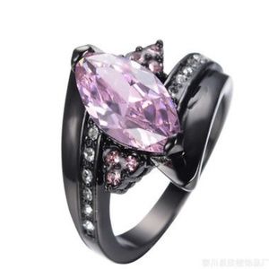 Pink Crystal and Black Gold Ring